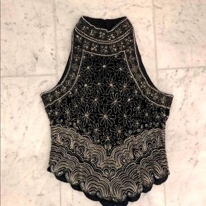Pappel Boutique beaded black silk top